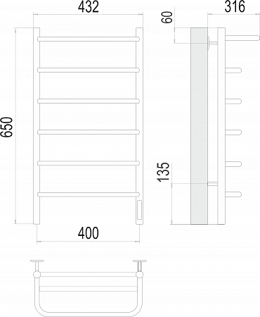 Полка П6 400х650 Электро (quick touch) Полотенцесушитель  TERMINUS Балаково - фото 3