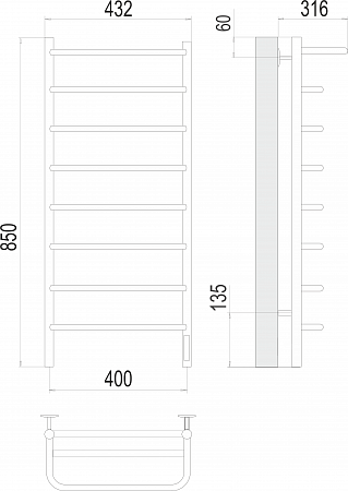 Полка П8 400х850 Электро (quick touch) Полотенцесушитель  TERMINUS Балаково - фото 3