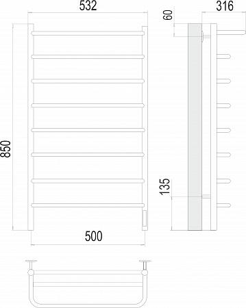 Полка П8 500х850 Электро (quick touch) Полотенцесушитель  TERMINUS Балаково - фото 3