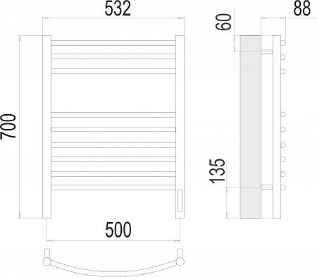 Классик П9 500х700 электро (sensor quick touch)  Полотенцесушитель TERMINUS Балаково - фото 3