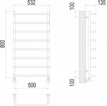 Стандарт П8 500х800  Полотенцесушитель  TERMINUS Балаково - фото 3