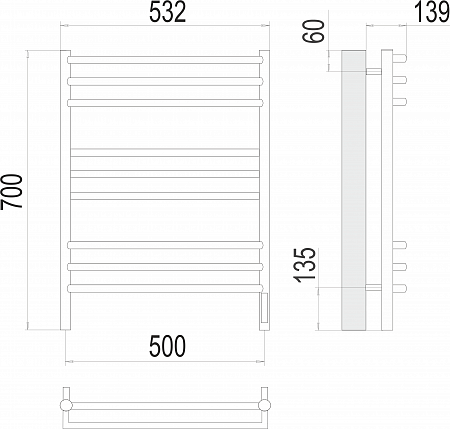 Прато П9 500х700 электро (sensor quick touch) Полотенцесушитель  TERMINUS Балаково - фото 3