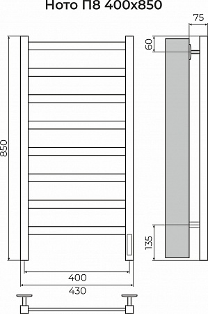 Ното П8 400х850 Электро (quick touch) Полотенцесушитель TERMINUS Балаково - фото 3