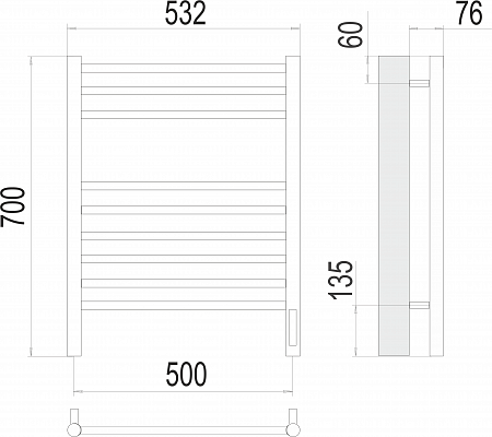 Аврора П9 500х700 электро (sensor quick touch)  Полотенцесушитель TERMINUS Балаково - фото 3