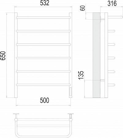 Полка П6 500х650 Электро (quick touch) Полотенцесушитель  TERMINUS Балаково - фото 3